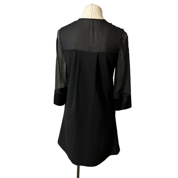 Diane von Furstenberg Dress Black 4 Stretch Silk Wool 3/4 Long Sleeve Shift - Picture 5 of 7
